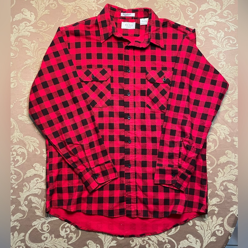 Black and red button down